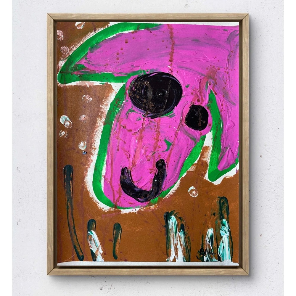 Original Abstract Swine Painting 11x14 Pink Pig Pop Art Oman Hosea Wall Decor